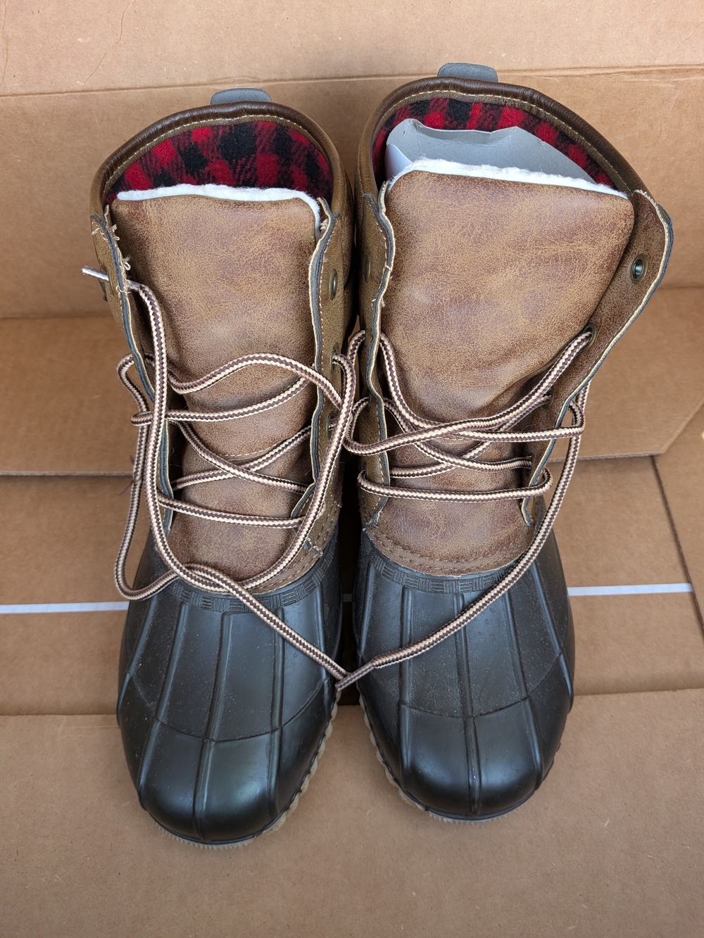 Women's Brown Waterproof Insulated Winter Boots - Lace-Up Outdoor Rain Shoes